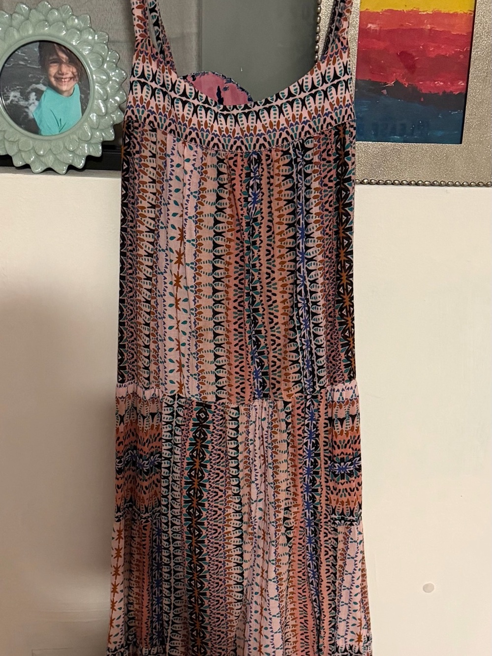 Xirena boho Sleeveless Patterned Maxi Dress in Pink and Brown